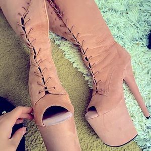 Pleaser Pink Suede Knee High Boots